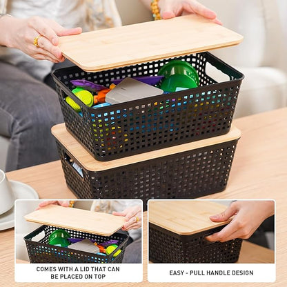 Anywish Storage Bins with Lids 8 Packs, Plastic Storage Bins with Bamboo Lids - Image 5