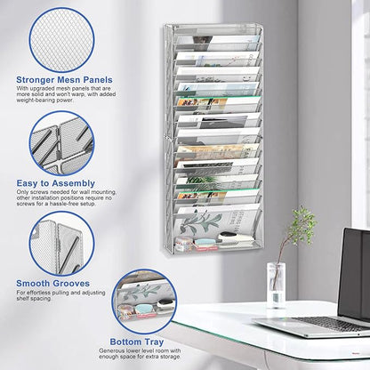 EasyPAG Wall File Holder 14 Tier Mesh Hanging Folder Organizer - Image 2