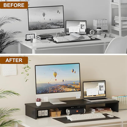 Qupui Dual Monitor Stand Riser, Large Computer Monitor Stand - Image 3