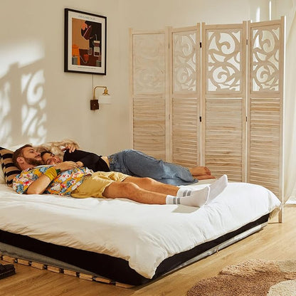 Room Divider Wood Carved Wall Divider Indoor Folding Portable Partition Screen - Image 7
