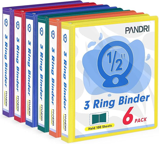 3 Ring Binder 0.5 Inch, PANDRI 6 Pack 1/2-Inch Binder Fits Letter Size 8.5'' x by PANDRI