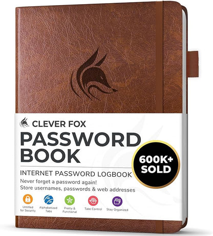 Clever Fox Password Book with alphabetical tabs. Internet Address Organizer by CleverFox