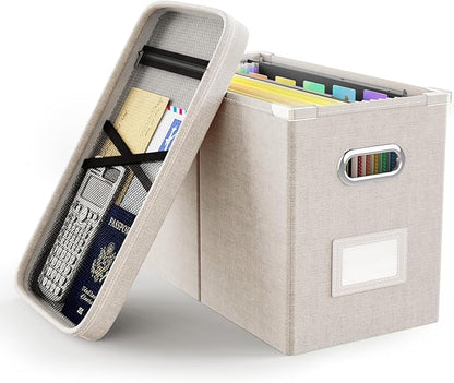 Oterri File Organizer Box with Lid, Hanging Filing File Box with Mesh Pocket by Oterri