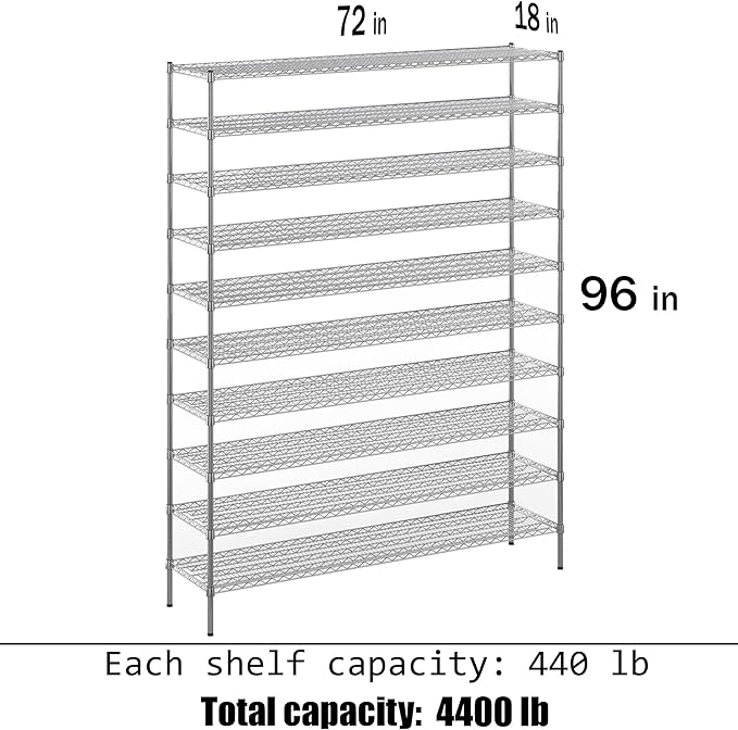 Regal Altair 18" Deep x 72" Wide x 96" Height Wire Shelving Kit | 10-Tier | NSF - Image 3