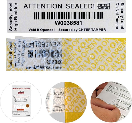 ChtepTamper 100 Pieces Total Transfer Tamper-Evident Stickers Security Labels by ChtepTamper