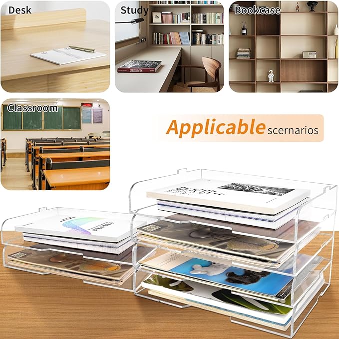 4 Pack- Stackable Paper Letter Tray, or Workspace - Image 5