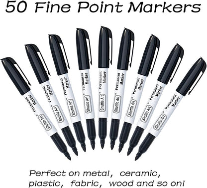 Shuttle Art Permanent Markers, 50 Pack Black Permanent Marker set, Fine Point - Image 2