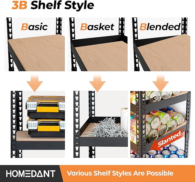 HOMEDANT 28" W 5 Tier Heavy Duty Garage Shelving Adjustable Metal Rack Storage - Image 5