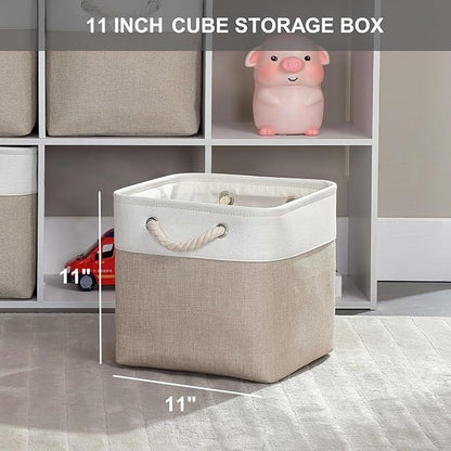 Mangata Canvas Storage Boxes, 11 Inch Cube Storage Bins Set of 6, Fabric Baskets - Image 3