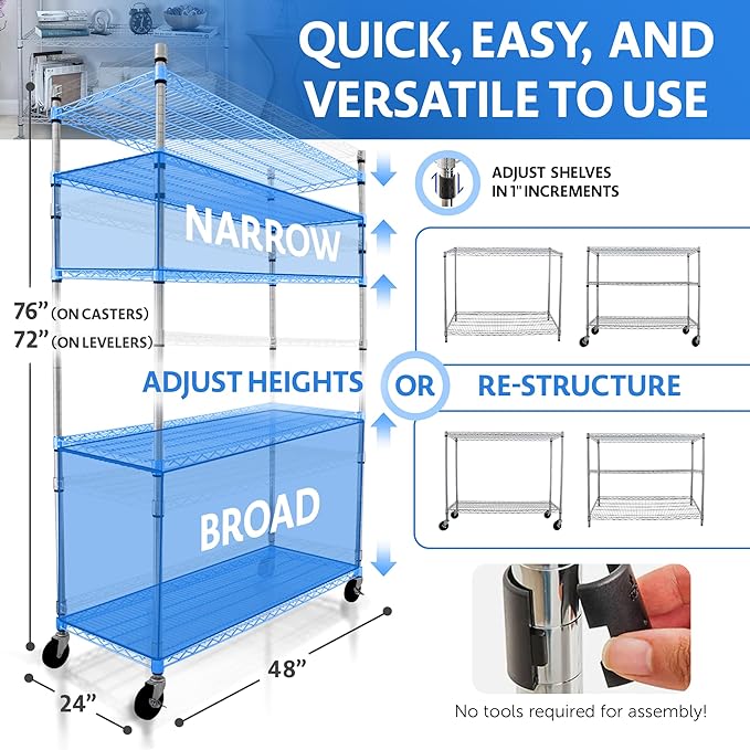 CRESCENT 48" W Storage Shelves 4000LBS Metal Shelving 5 Tier Wire Shelving Unit - Image 2