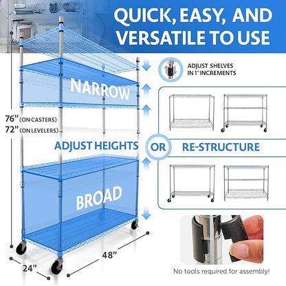 CRESCENT 48" W Storage Shelves 4000LBS Metal Shelving 5 Tier Wire Shelving Unit - Image 2