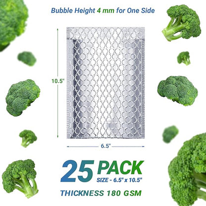 Amiff Silver Thermal Bubble Mailer, 6.5 x 10.5 Inches. 25 Pack Metallic Bubble - Image 2