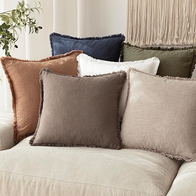 Foindtower Set of 2 Decorative Linen Fringe Lumbar Throw Pillow Covers Boho - Image 7