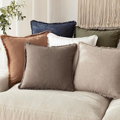 Foindtower Set of 2 Decorative Linen Fringe Throw Pillow Covers Cozy Farmhouse - Image 7