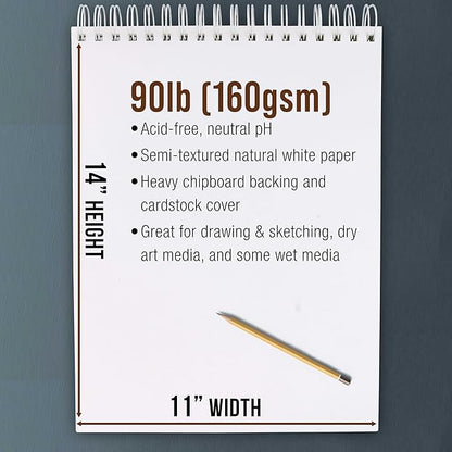 U.S. Art Supply 11”x14 Premium Heavy-Weight Paper Spiral Bound Sketch Book: 90 - Image 3