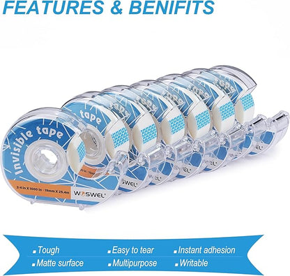 WOSWEL Tape Refills with Dispenser, 24 Roll Invisible Tapes, 3/4 Inch X 1000 in - Image 3