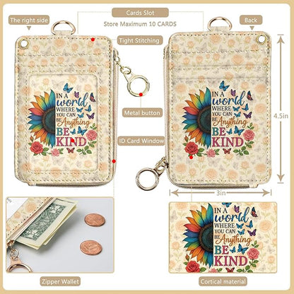 bolimoss Lanyard Wallet with Be Kind Sunflower Badge Holder, RFID ID Card - Image 2
