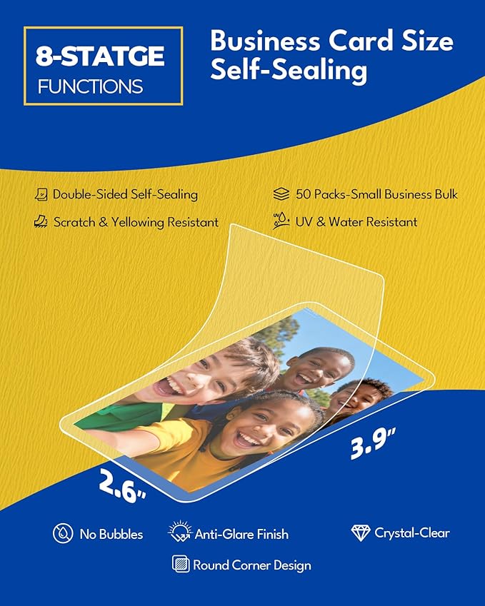 Uinkit 50-Pack Business Card Laminating Pouches, 10Mil Thick Double-Sided Seal - Image 2