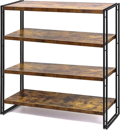 HCHQHS Bookshelf, 4-Tier Industrial Bookcase, Rustic Wood and Metal Open by HCHQHS