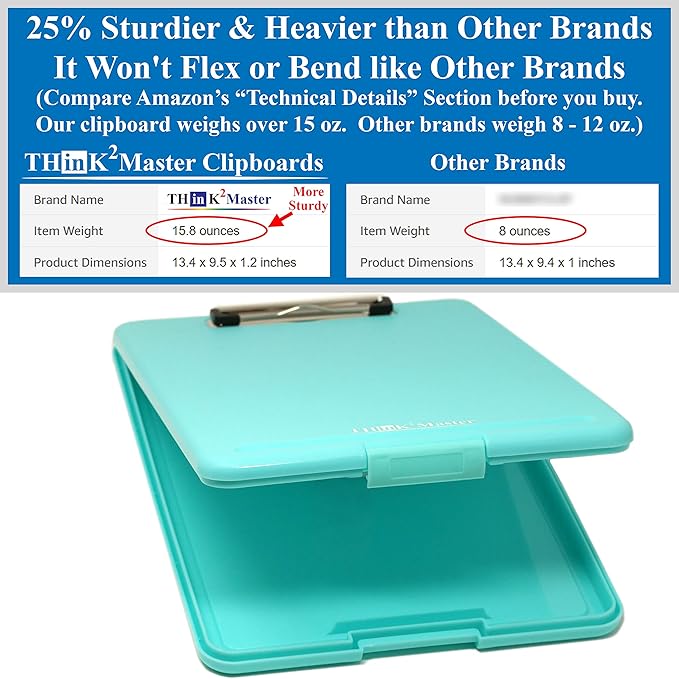 Think2Master Teal Plastic Storage Clipboard. | 25% Heavier & 25% Sturdier| - Image 2