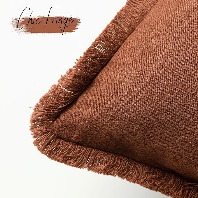 Foindtower Set of 2 Decorative Linen Fringe Lumbar Throw Pillow Covers - Image 3