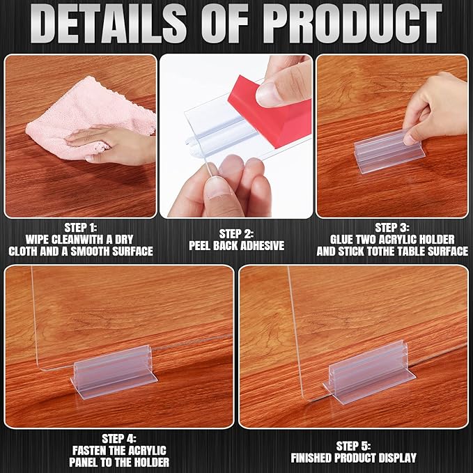 Weysat 12 Pcs Counter Desk Acrylic Panels Holder and 4 Pcs Acrylic Desk Divider - Image 3