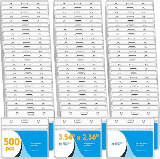 Marspark 500 Pieces Clear Plastic Horizontal Name Badge ID Card Holders by Marspark