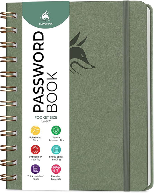 Clever Fox Password Book Spiral – Mini Internet Address & Password Organizer by CleverFox