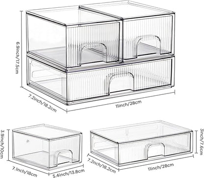 Vorey Clear Stackable Desk Storage Drawers, 3 Pack Acrylic Bathroom Makeup - Image 3