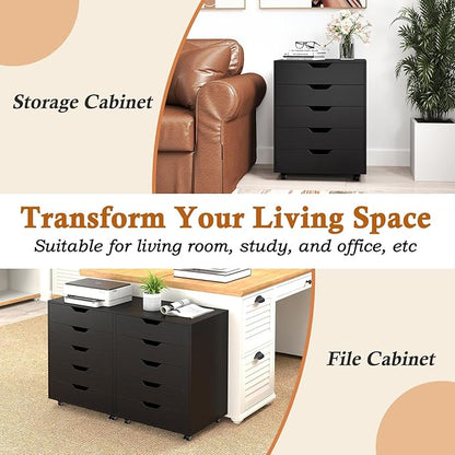 Giantex 5-Drawer Storage Cabinet, Mobile Lateral File Cabinet - Image 9