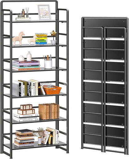 4NM No Assembly 6 Tiers Folding Bookshelf Storage Shelves Vintage Bookcase by 4NM