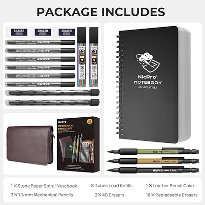 Nicpro 1.3mm Mechanical Pencil Set in Leather Bag - Image 7