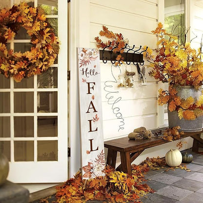 Hello Fall Porch Sign 47" Thanksgiving Day Wooden Door Sign Large Autumn - Image 3