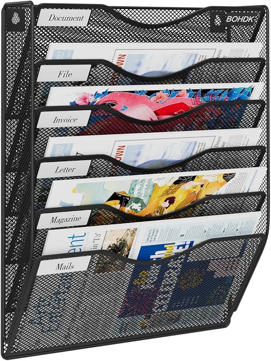 Wall File Organizer, 6 Tier Hanging File Folder Mail Organizer, Vertical Mesh by BOHDK