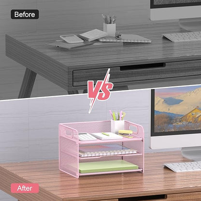 Samstar 3 Tier Pink Letter Tray Paper Organizer - Image 5