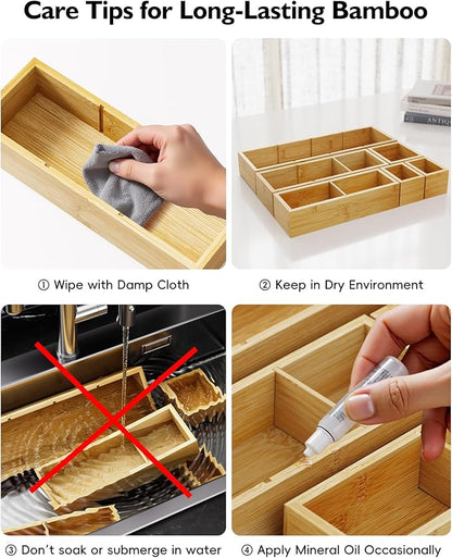 VA1KENE 12-Piece Bamboo Desk Drawer Organizer Set – Adjustable Storage Boxes - Image 7