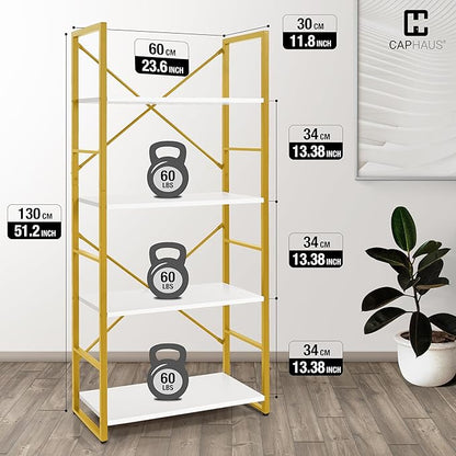 CAPHAUS 4 Tier Bookshelf, Bookcase Shelf Storage Organizer, Living Room - Image 3