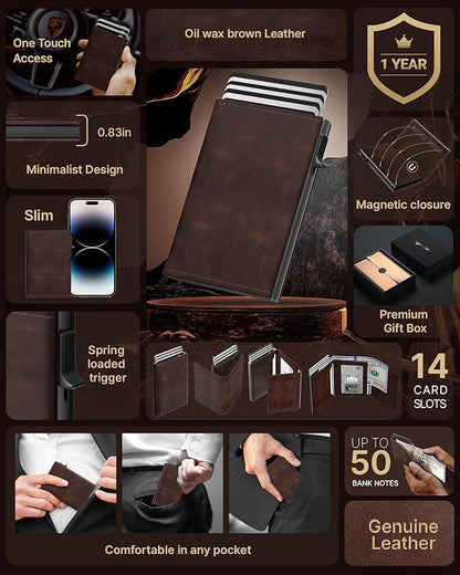 typecase Mens Wallet Card Holder: Pop Up Aluminum Case, Genuine Leather - Image 2