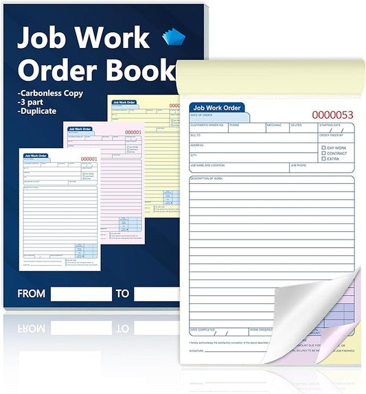 50 Sets Job Work Order Form Book 3 Part Carbonless Work Order Invoice Book 5.5 by Unknown