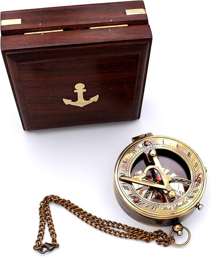 Captain's Brass Sundial Compass – Vintage Marine Nautical Compass, Functional by USHandicrafts