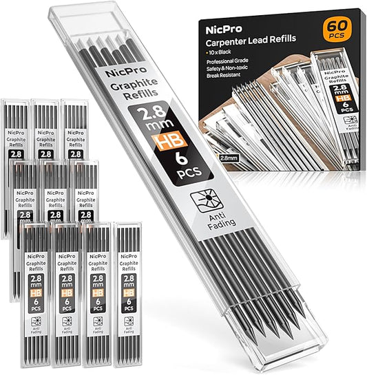 Nicpro 60 Pieces Carpenter Pencil Lead Refills 2.8mm, Lead Refill by Nicpro