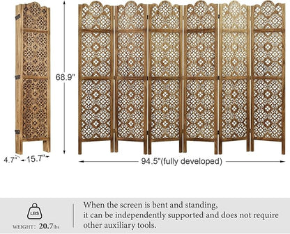68.9Inch Folding Room Divider, 6 Panels Wood Carved Privacy Screens, Free - Image 4