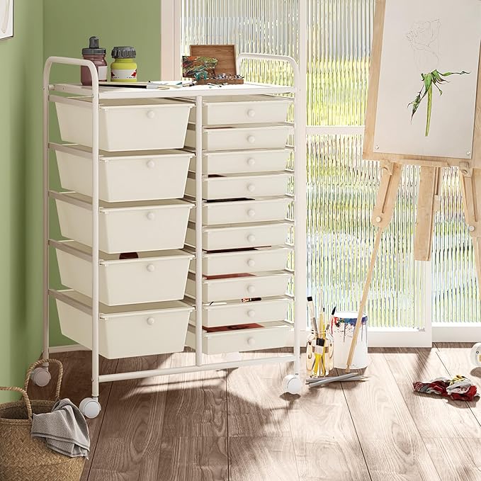 LDAILY 15 Drawer Rolling Storage Cart, Rolling Cart - Image 2