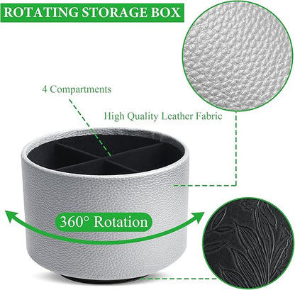 Hennaja Round Leather Art Supply Organizer, Remote Control Holder, 360 Degree - Image 3