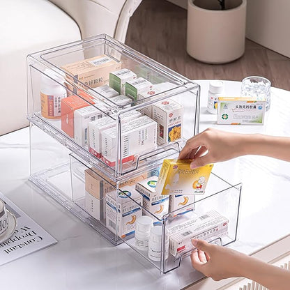 Sgoostood 2 Pack Stackable Organizer Drawers, Transparent Drawer in Home - Image 5