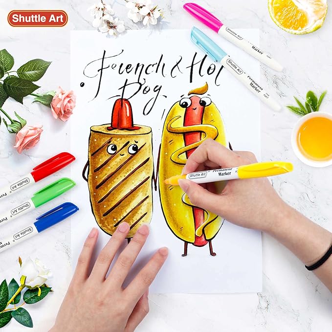 Shuttle Art 48 Colors Permanent Markers, Fine Point, Works on Plastic, Metal - Image 5