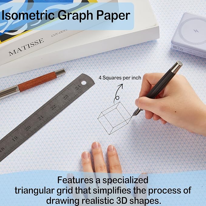 2 Pack 50 Sheets 22" x 17" Isometric Graph Paper Pad Landscape - Image 3