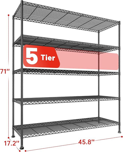 REIBII 45.8“W Metal Shelving Storage Shelves, 5-Tier Wire Shelving Unit - Image 3