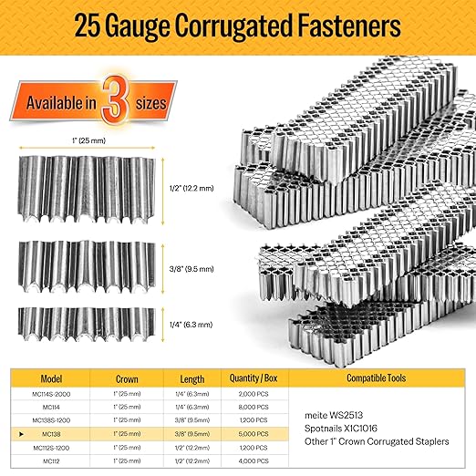 meite Corrugated Fasteners MC138 25 Gauge 1-Inch Crown 3/8-Inch Length - Image 2