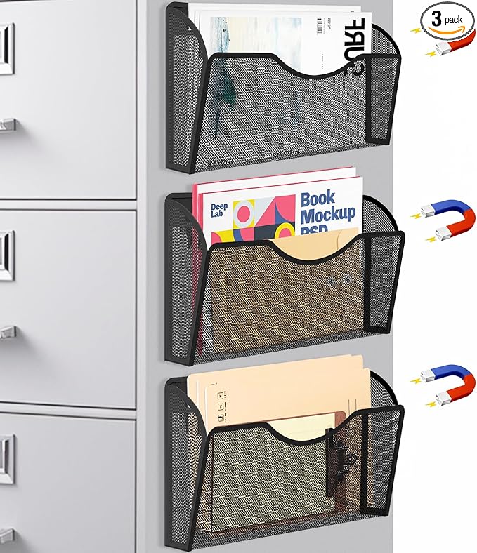Magnetic File Holder 3 Pockets File Folder Organizer, Office Hanging Magazine by LQPAFZ